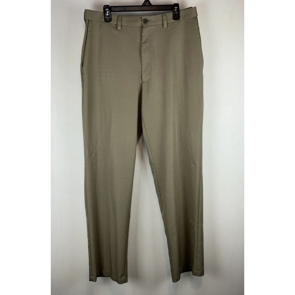Men's Haggar Cool 18 Pro Classic Fit 36x34‎ Tan Straight Fit 4 Way Stretch Pants